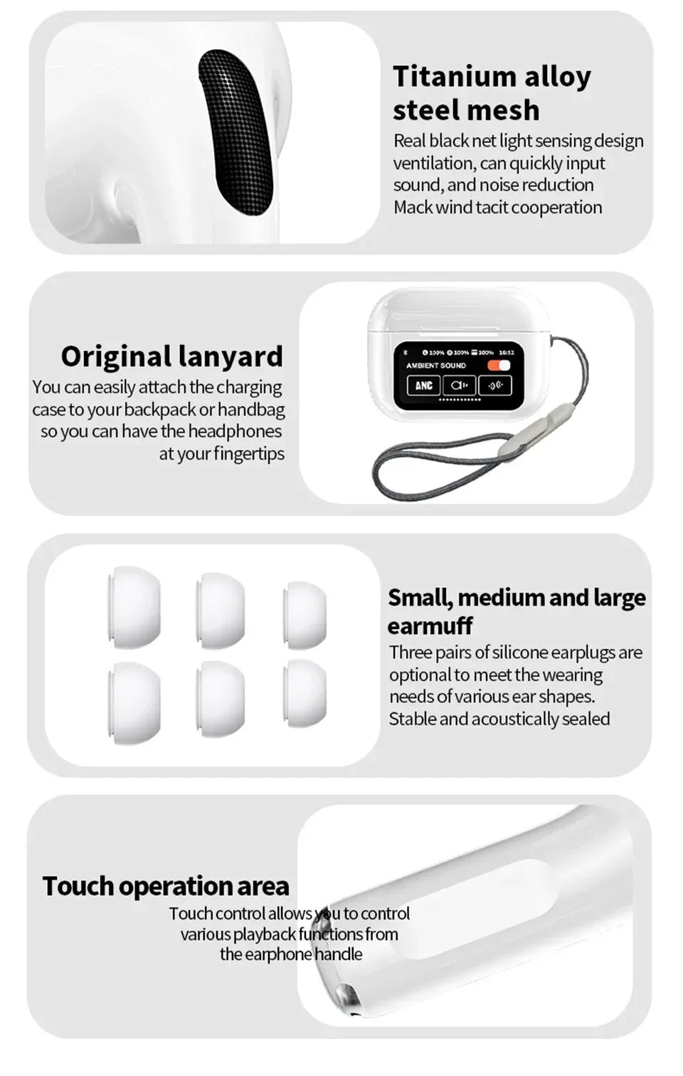 Airpods with Touch Screen A9 Pro High Quality Sound & ANC Noise Reduction