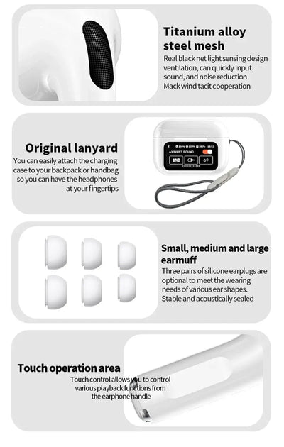 Airpods with Touch Screen A9 Pro High Quality Sound & ANC Noise Reduction