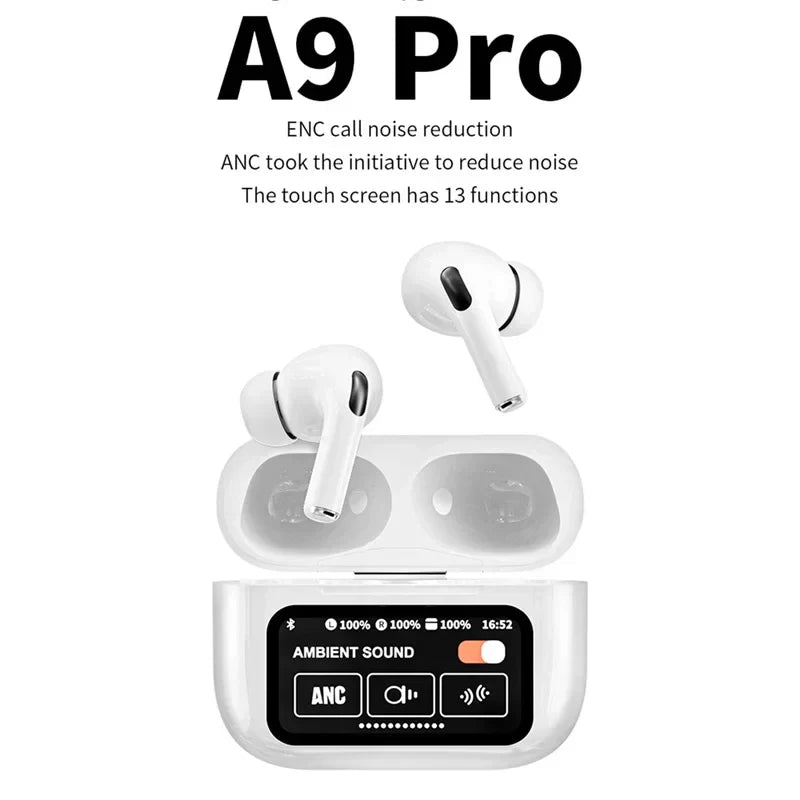 Airpods with Touch Screen A9 Pro High Quality Sound & ANC Noise Reduction